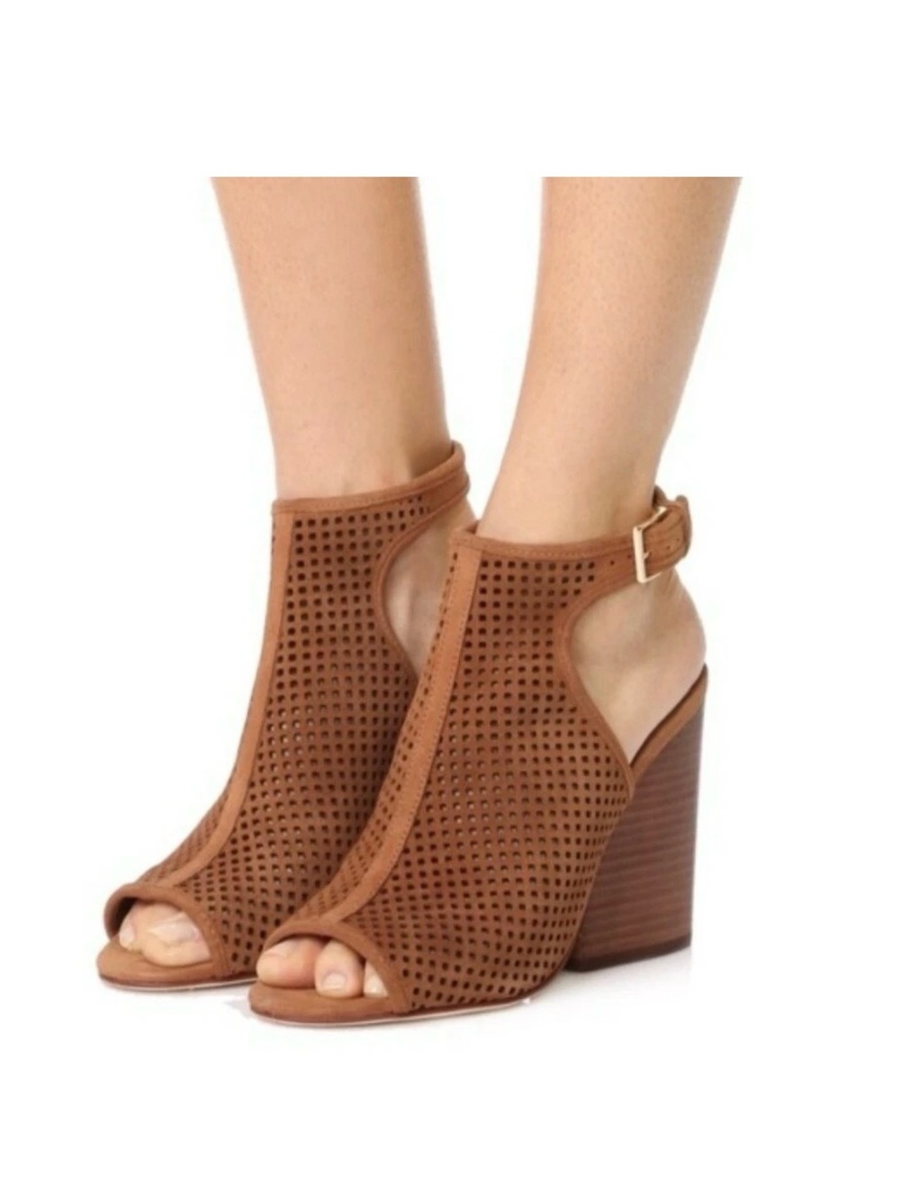 Tory Burch Jesse 100mm Booties - Peep-Toe Natural Suede in Royal Tan (9.5)